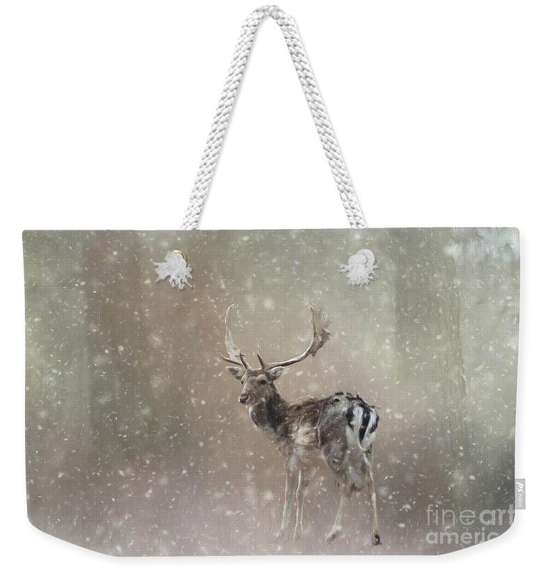 Woods Weekender Tote Bag featuring the mixed media Winter in the Woods by Eva Lechner