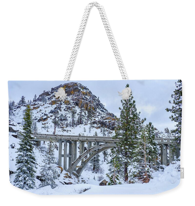 Bridge Weekender Tote Bag featuring the photograph Winter Rainbow Bridge by Robin Mayoff