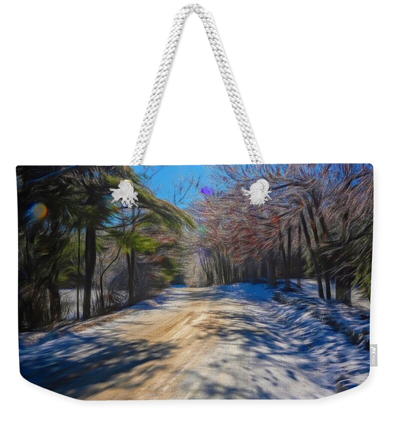 Spofford Lake New Hampshire Weekender Tote Bag featuring the photograph Winter Road by Tom Singleton