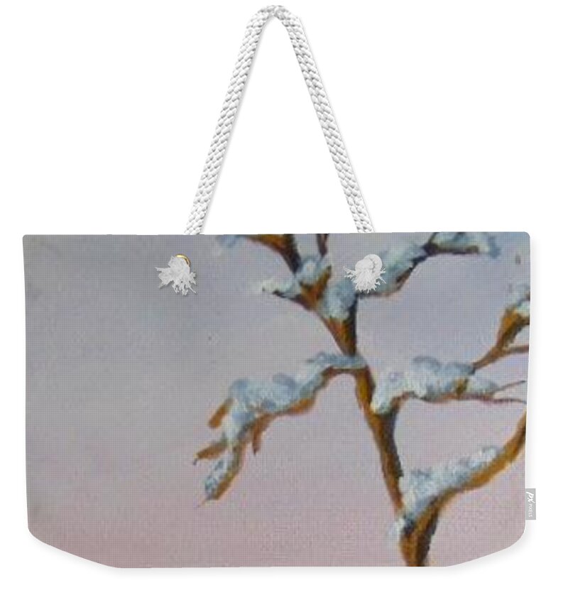 White Weekender Tote Bag featuring the painting Winter Season by Saundra Johnson