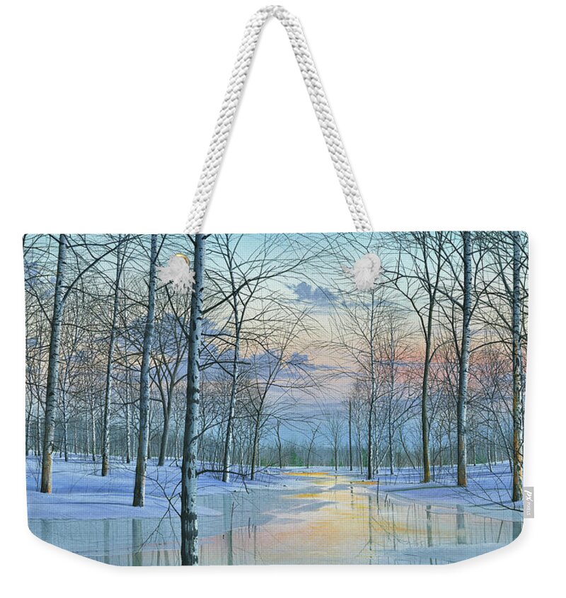 Winter Scene Weekender Tote Bag featuring the painting Winter Spectacle by Mike Brown