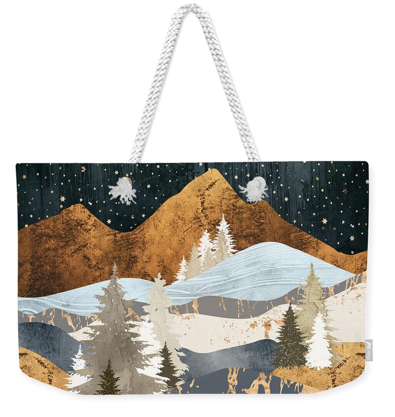 Digital Weekender Tote Bag featuring the digital art Winter Stars by Spacefrog Designs