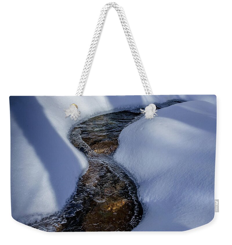 New Hampshire Weekender Tote Bag featuring the photograph Winter Stream. by Jeff Sinon