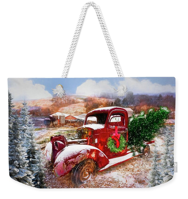 Barn Weekender Tote Bag featuring the photograph Winter Treasures at Christmastime Painting by Debra and Dave Vanderlaan