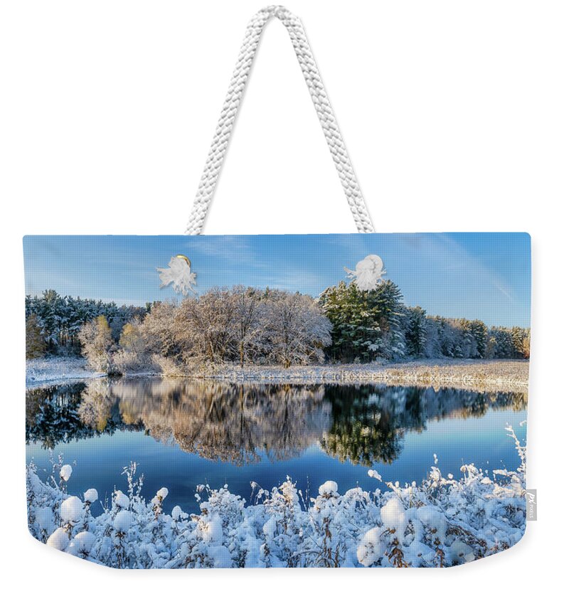 Uw Madison Arboretum Weekender Tote Bag featuring the photograph Winter's Reflection by Brad Bellisle