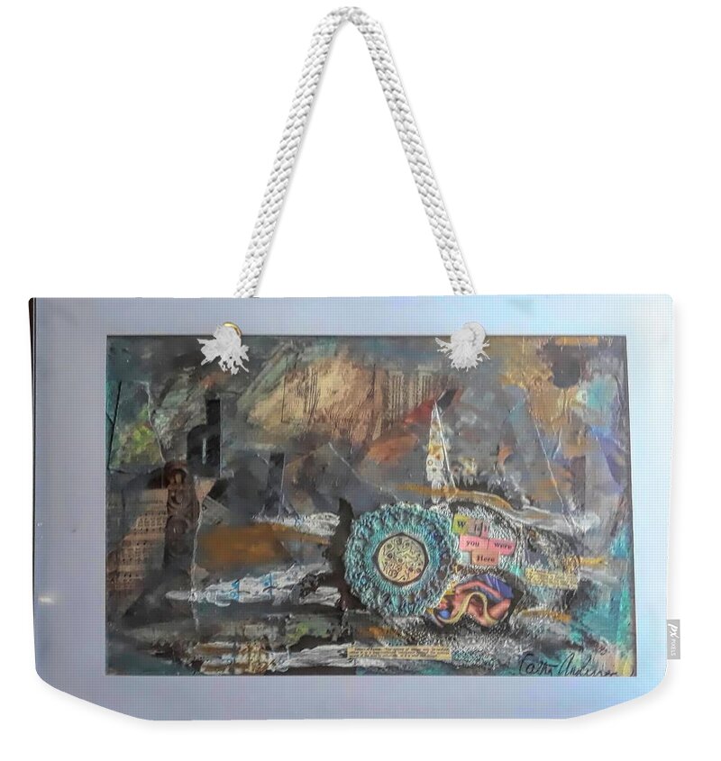 Collage Art Weekender Tote Bag featuring the mixed media Wish You Were Here by Cathy Anderson