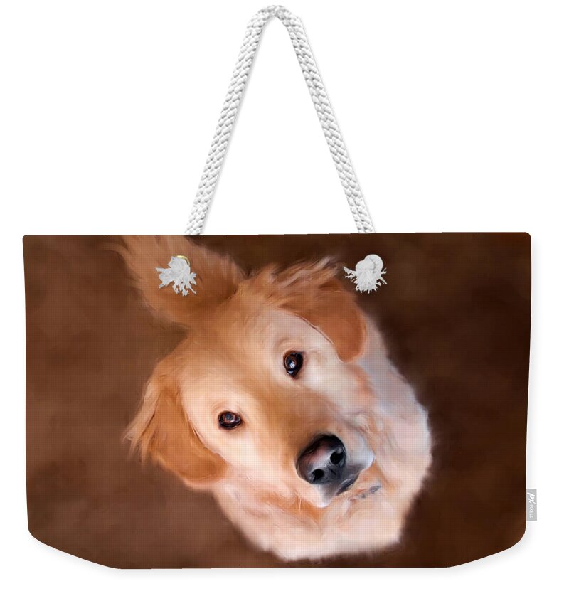 Golden Retriever Weekender Tote Bag featuring the painting Wishful Thinking by Christina Rollo