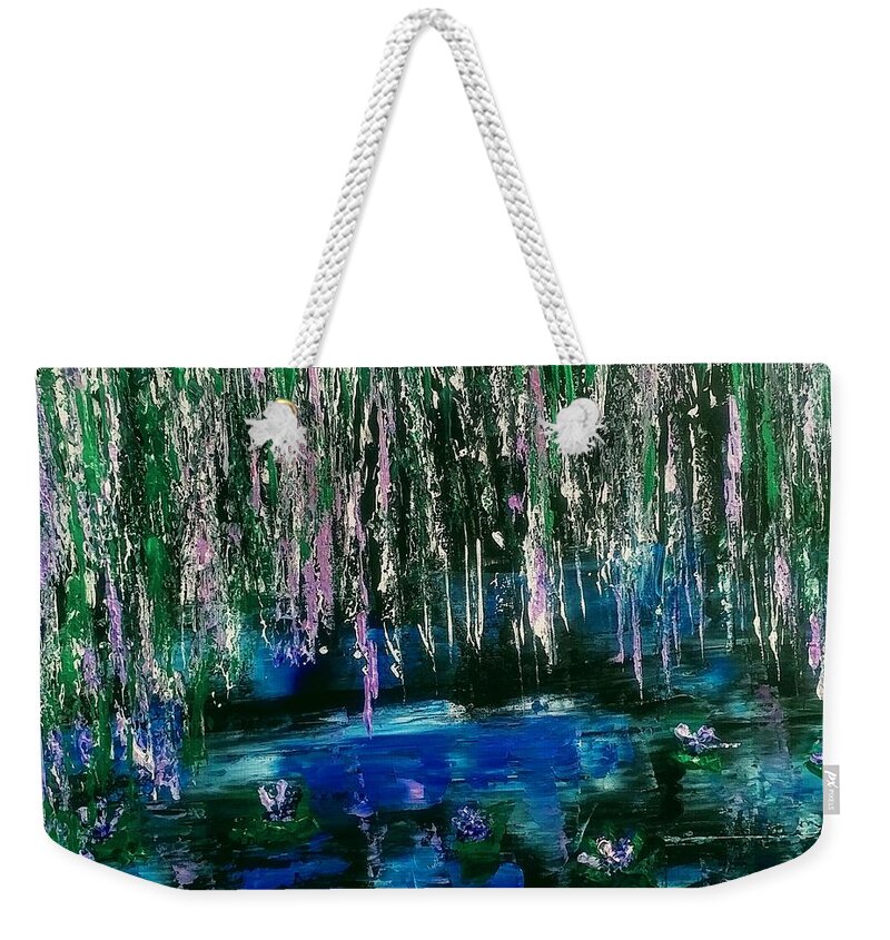 Wisteria Weekender Tote Bag featuring the painting Wisteria Pond by Lynne McQueen