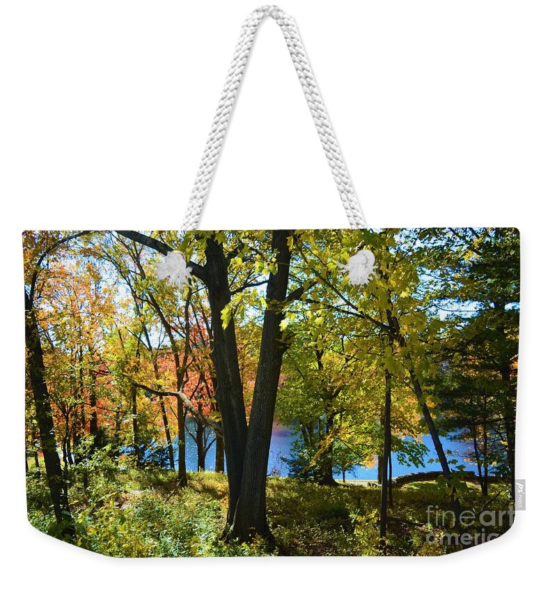 Trees Weekender Tote Bag featuring the photograph With Trees and Water by Dani McEvoy