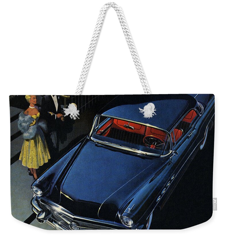 Adult Weekender Tote Bag featuring the drawing Woman and Man About to Get Into Blue Car by CSA Images