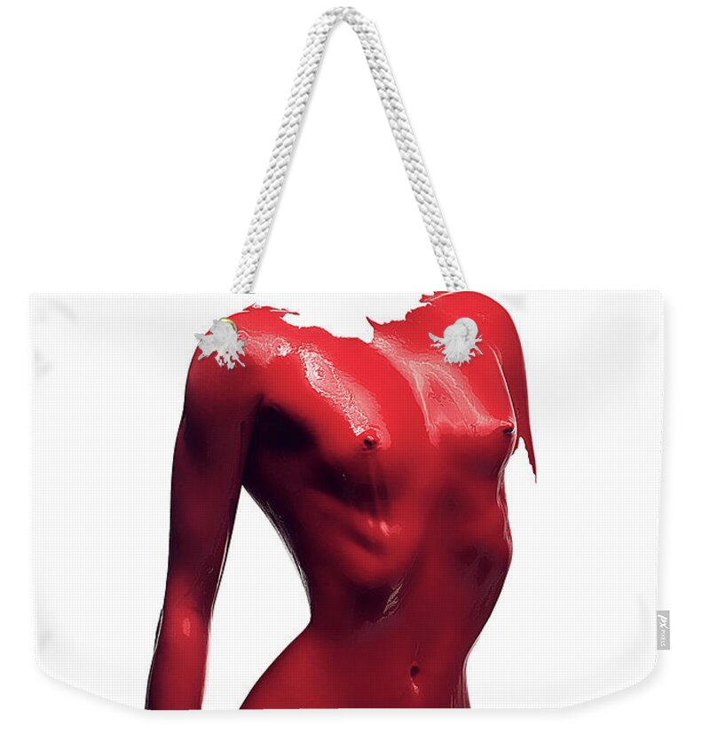 Woman Weekender Tote Bag featuring the photograph Woman body red paint by Johan Swanepoel