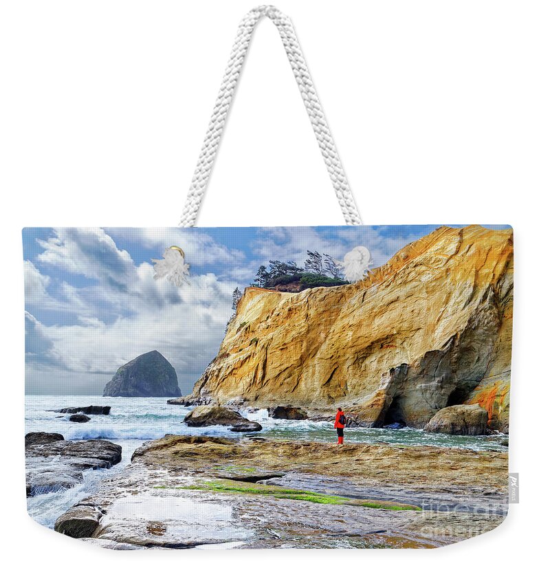 Woman Weekender Tote Bag featuring the photograph ocean cliffs Cape Kiwanda Pacific City Oregon USA by Robert C Paulson Jr