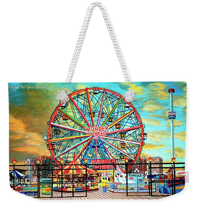  Weekender Tote Bag featuring the painting Wonder Wheel Weekender Tote Bag Version by Bonnie Siracusa