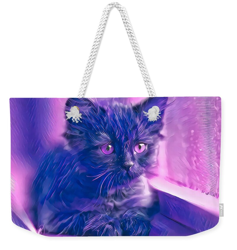 Kitten Weekender Tote Bag featuring the digital art Wonderful Purple Eyes by Don Northup