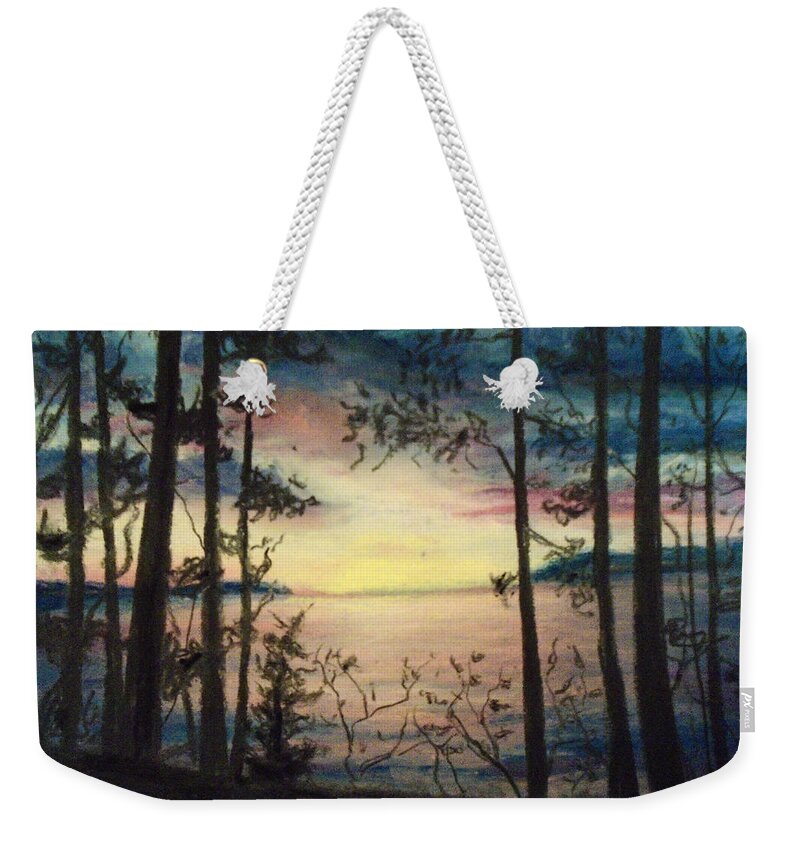 Sunset Weekender Tote Bag featuring the painting Wood Rush by Jen Shearer