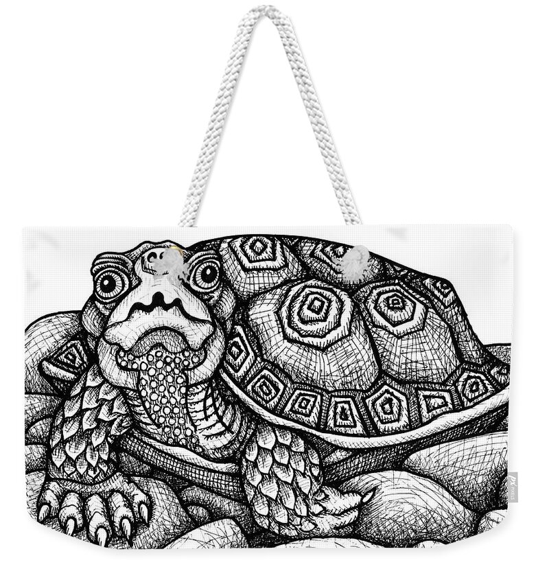 Turtle Weekender Tote Bag featuring the drawing Wood Turtle by Amy E Fraser