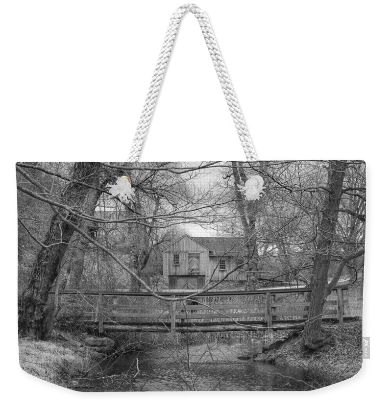 Waterloo Village Weekender Tote Bag featuring the photograph Wooden Bridge Over Stream - Waterloo Village by Christopher Lotito