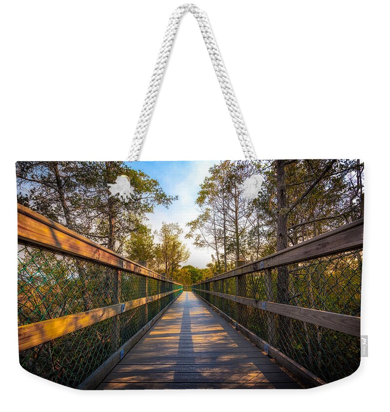 Wood Weekender Tote Bag featuring the photograph Wooden Walking Path by Mike Whalen