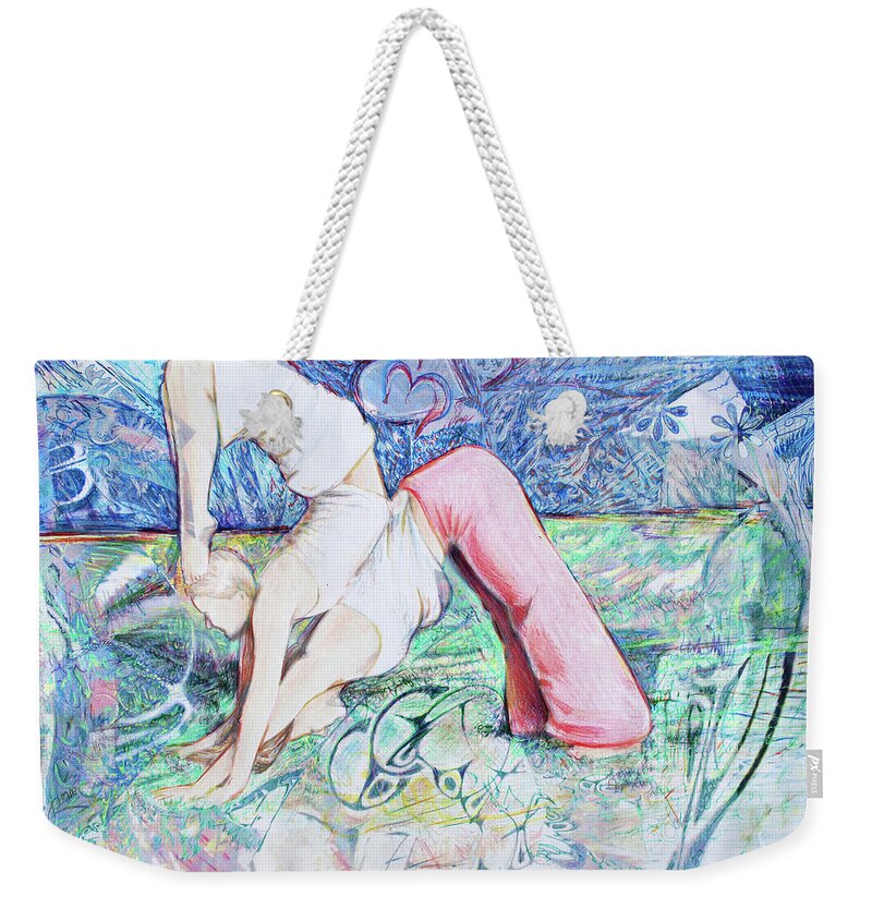 Acroyoga Weekender Tote Bag featuring the painting Work Togehter by Jeremy Robinson