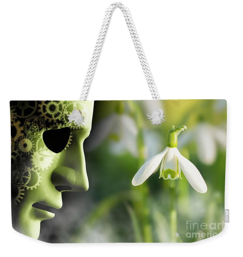 Mask Weekender Tote Bag featuring the photograph Working in harmony with nature misty concept by Simon Bratt