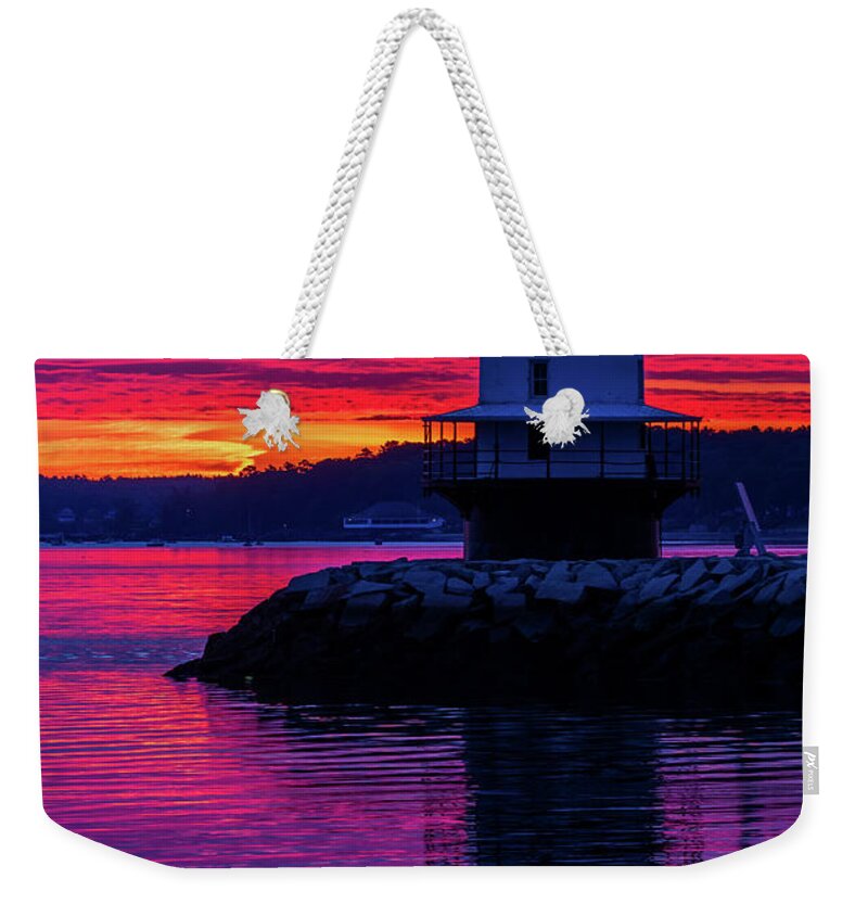 Spring Point Ledge Lighthouse Weekender Tote Bag featuring the photograph WOW Sunrise by Darryl Hendricks