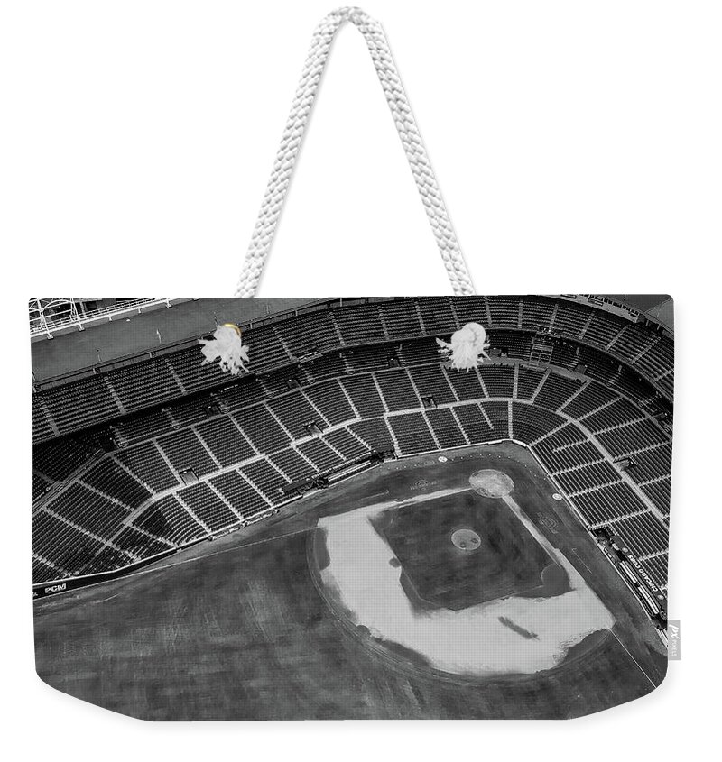 Chicago Weekender Tote Bag featuring the photograph Wrigley Field Black and White by Bobby K