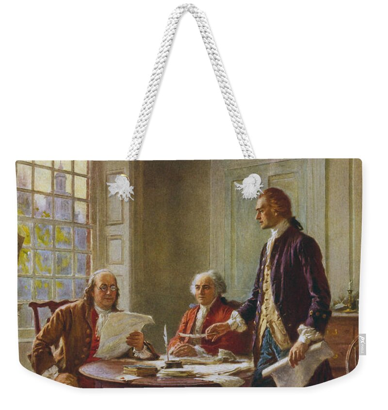 Declaration Of Independence Weekender Tote Bag featuring the painting Writing The Declaration of Independence by War Is Hell Store
