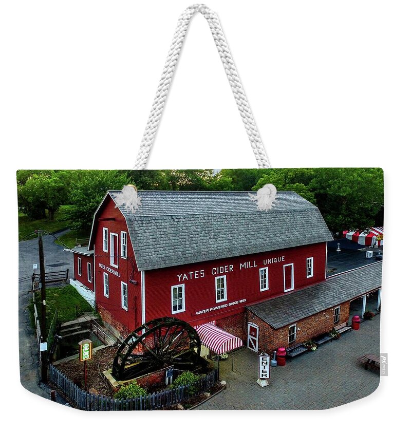 Rochester Weekender Tote Bag featuring the digital art Yates Cider Mill DJI_0056 by Michael Thomas