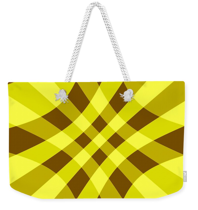 Yellow Weekender Tote Bag featuring the digital art Yellow Brown Crosshatch by Delynn Addams for Home Decor by Delynn Addams