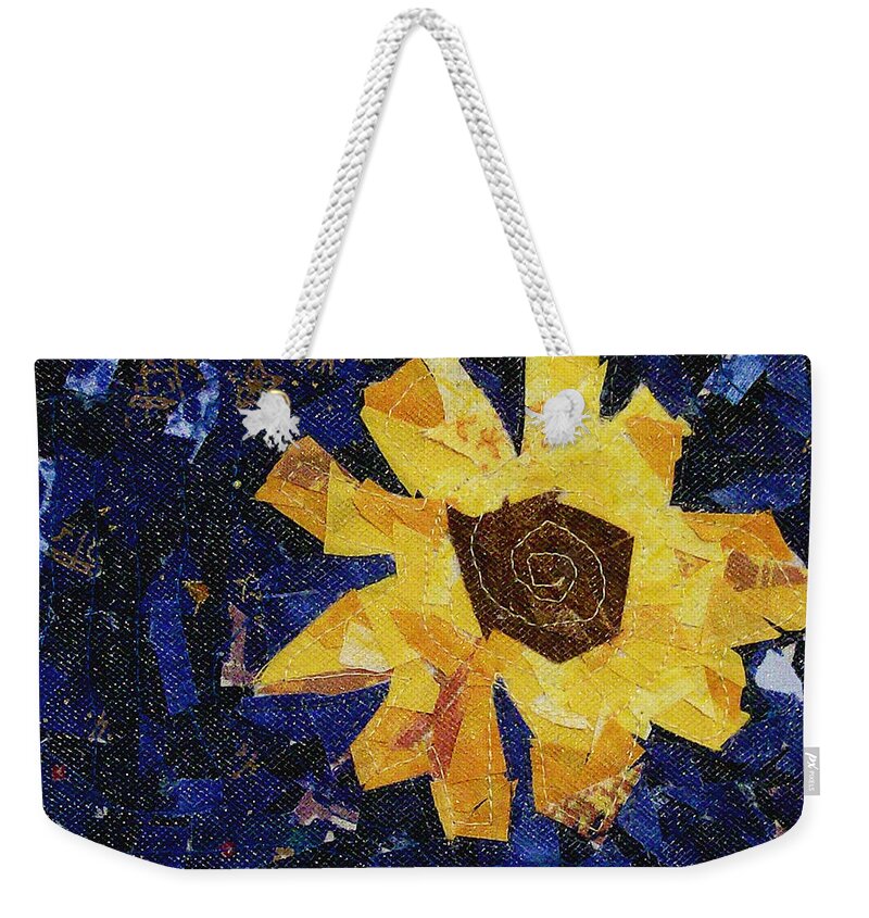 Fiber Art Weekender Tote Bag featuring the tapestry - textile Yellow Flower by Pam Geisel