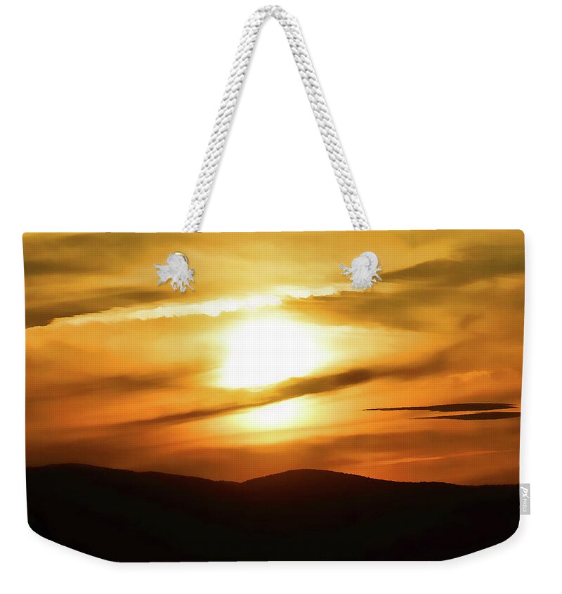 Sunset Weekender Tote Bag featuring the photograph Yellow Sunset -Keep on Rolling By by Xine Segalas