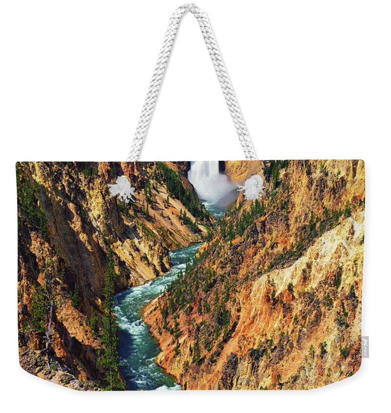Yellowstone Weekender Tote Bag featuring the photograph Yellowstone Grand Canyon From Artist Point by Greg Norrell
