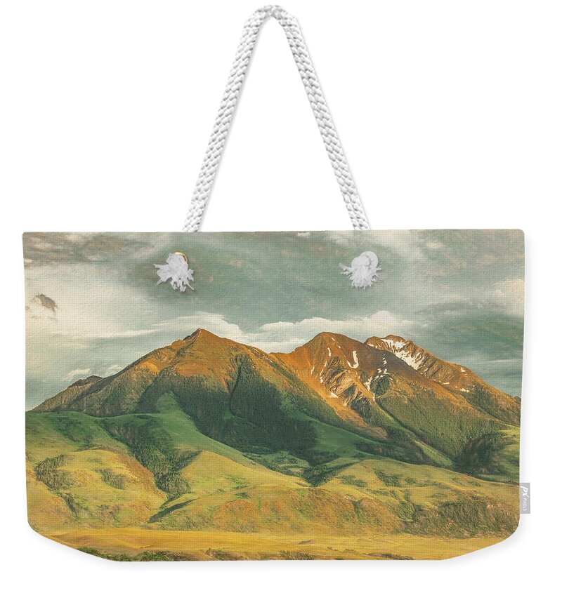 Montana Weekender Tote Bag featuring the photograph Yellowstone River Valley Sundown by Marcy Wielfaert