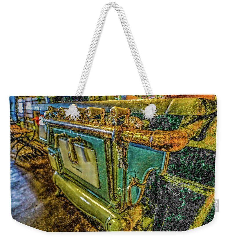 #art4thebroaderroad2civility Weekender Tote Bag featuring the photograph Yesterdays Heat Still In The Kitchen by Kenneth James