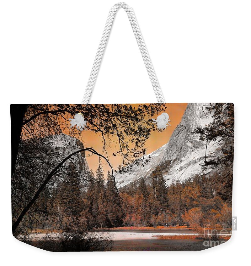 Yosemite Weekender Tote Bag featuring the digital art Yosemite Mirror Lake Photo Art by Chuck Kuhn