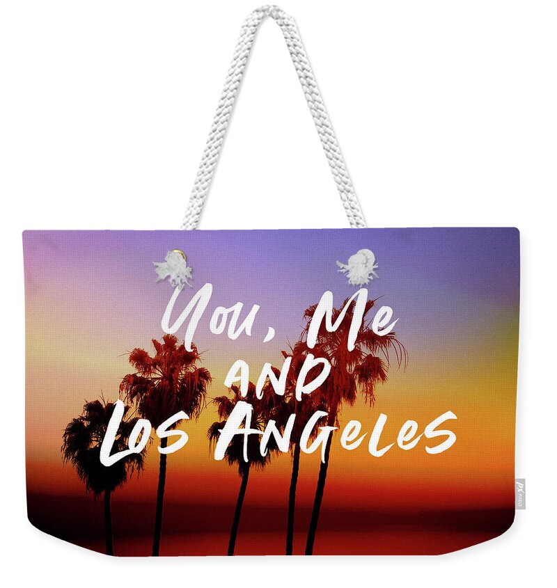 Travel Weekender Tote Bag featuring the mixed media You Me Los Angeles - Art by Linda Woods by Linda Woods
