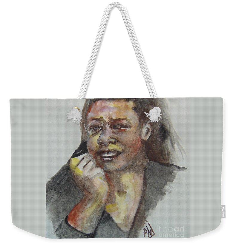 Maya Angelou Weekender Tote Bag featuring the painting Young Maya by Saundra Johnson