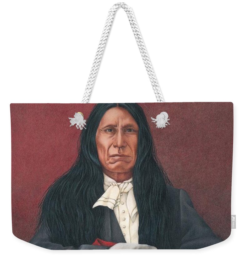Native American Portrait. American Indian Portrait. Red Cloud. Weekender Tote Bag featuring the painting Young Red Cloud by Valerie Evans
