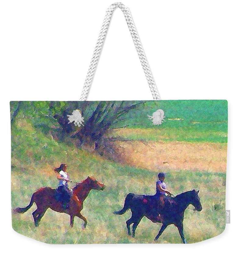 Outdoor Sports Weekender Tote Bag featuring the digital art Young Riders by Vallee Johnson