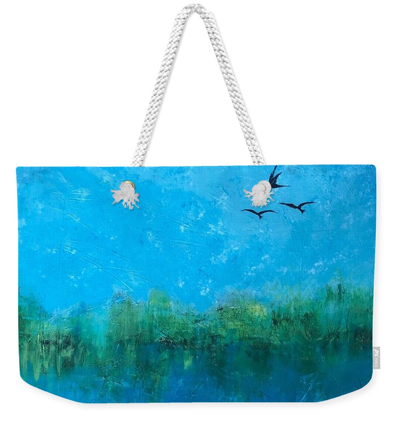 Birds Weekender Tote Bag featuring the painting Your wings already exist by Monica Martin