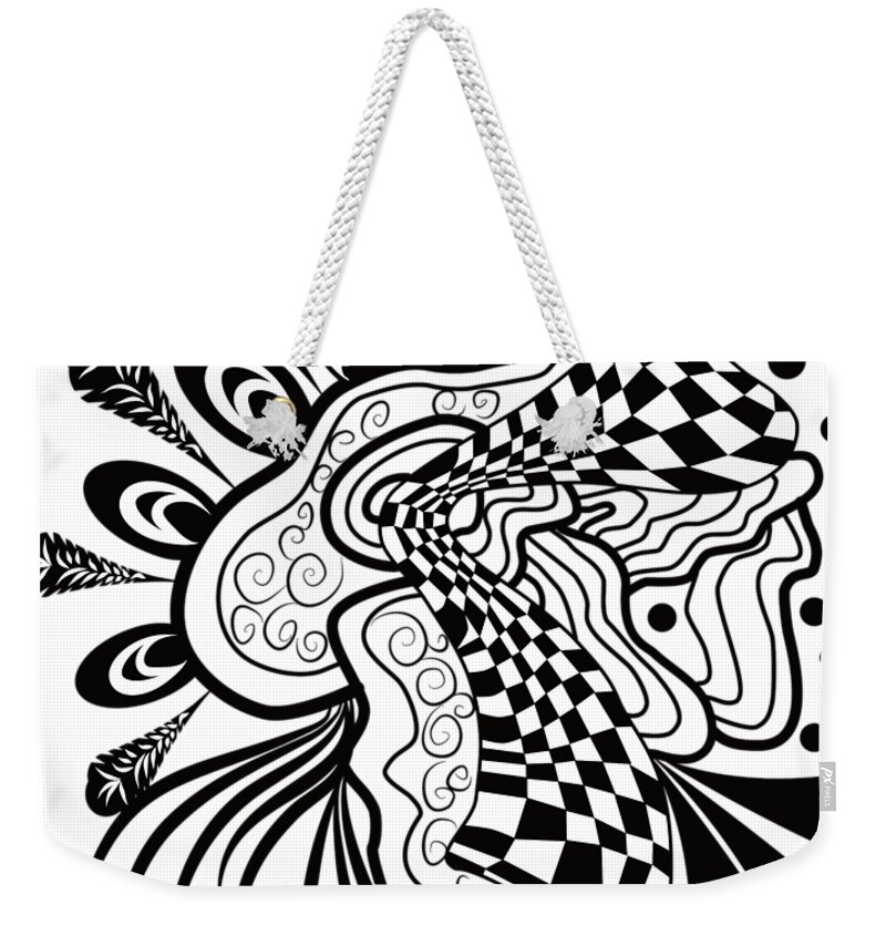 Zen Weekender Tote Bag featuring the drawing Zendoodle Black and White by Patricia Piotrak