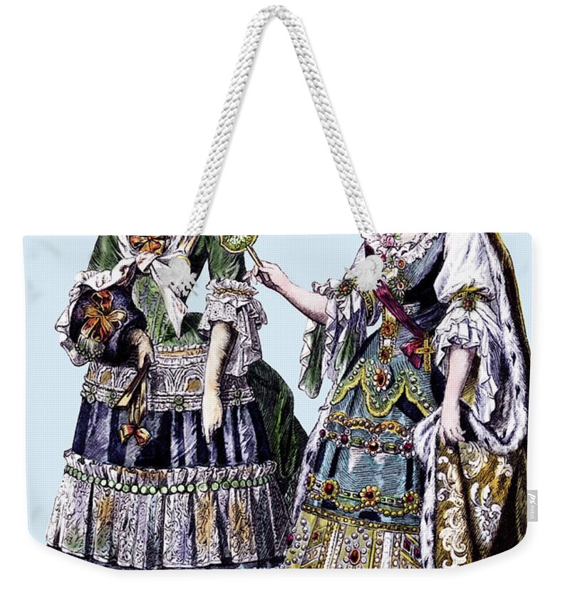 Costume Weekender Tote Bag featuring the painting Zidmila Sophia of Sweden and Elizabeth of Bern, 18th Century by Braun & Schneider