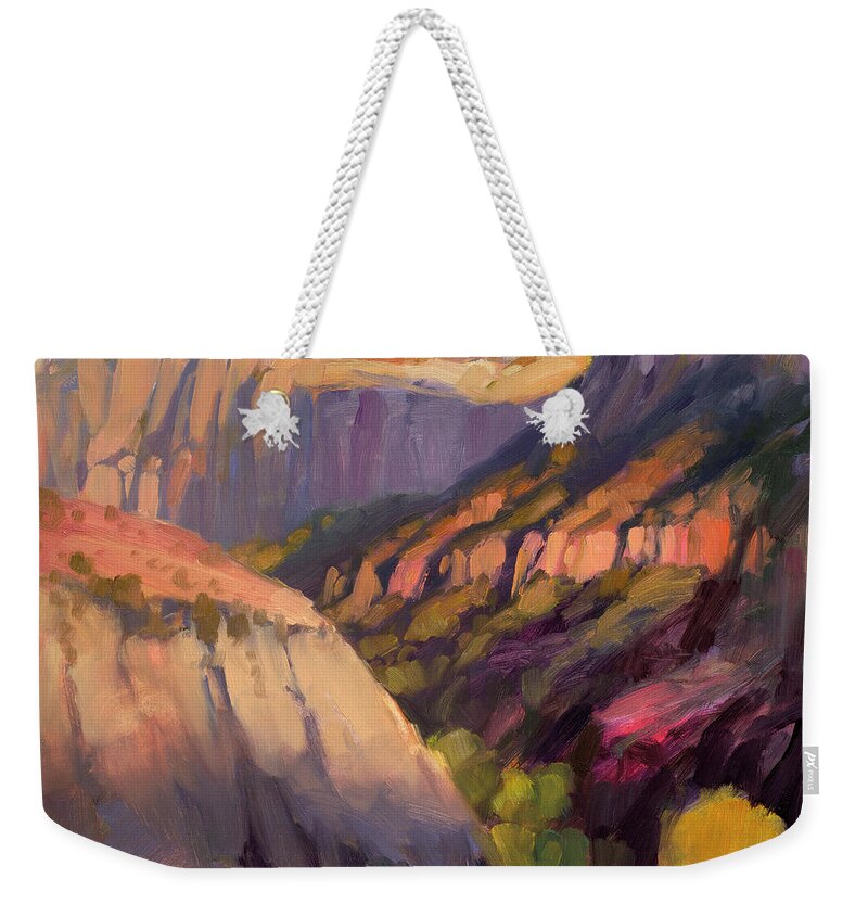 Zion Weekender Tote Bag featuring the painting Zion's West Canyon by Steve Henderson