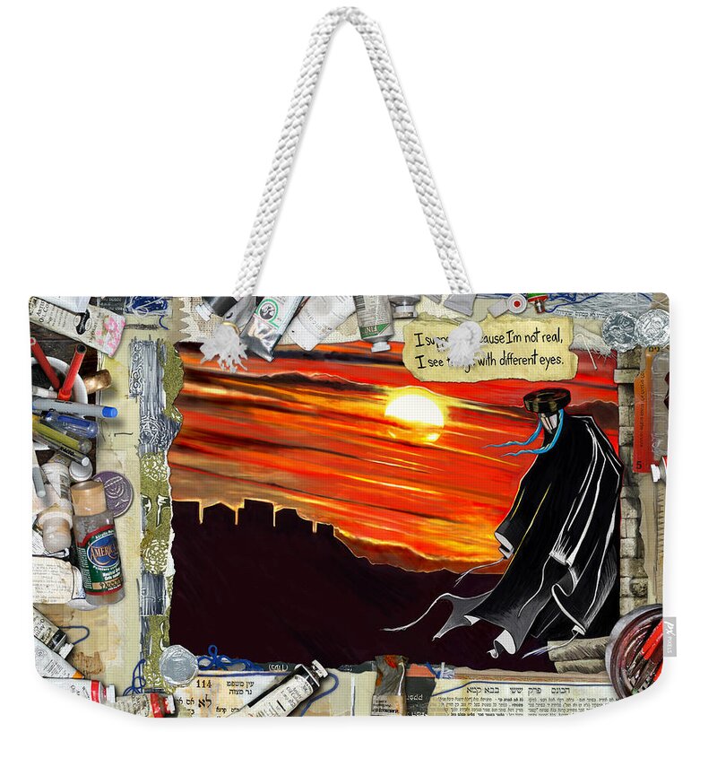 Golem Weekender Tote Bag featuring the painting Zolidian Page One by Yom Tov Blumenthal
