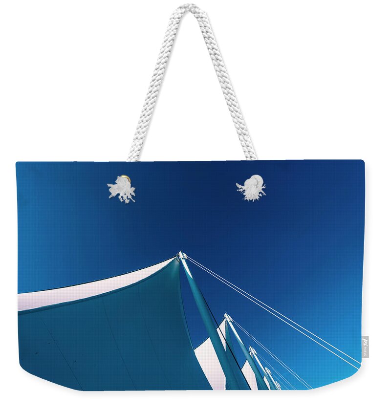 Port Of Vancouver Weekender Tote Bag featuring the photograph 0172 Port of Vancouver Sails Waterfront by Amyn Nasser Neptune Gallery