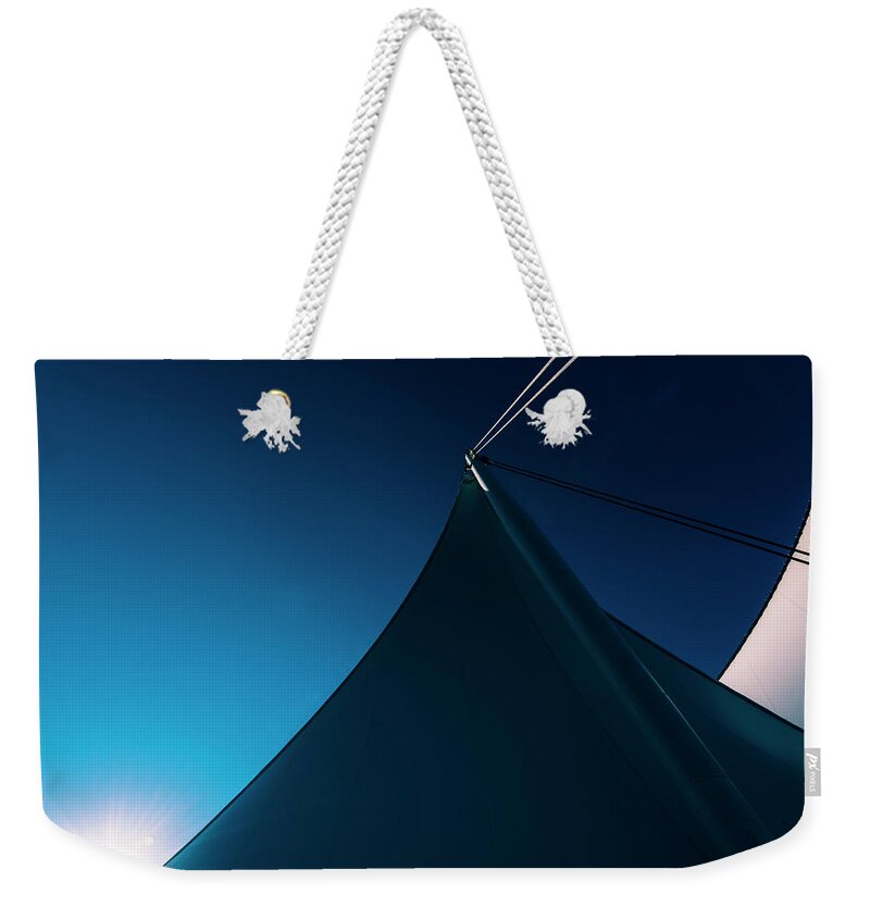 Port Of Vancouver Weekender Tote Bag featuring the photograph 0174 Port of Vancouver Sails Canada Place by Amyn Nasser Neptune Gallery