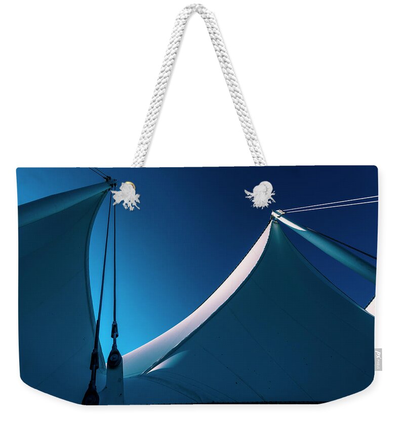 Port Of Vancouver Weekender Tote Bag featuring the photograph 0176 Port of Vancouver Sails Canada by Amyn Nasser Neptune Gallery