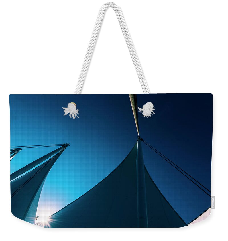 Port Of Vancouver Weekender Tote Bag featuring the photograph 0194 Port of Vancouver Sails Canada Place by Amyn Nasser Neptune Gallery