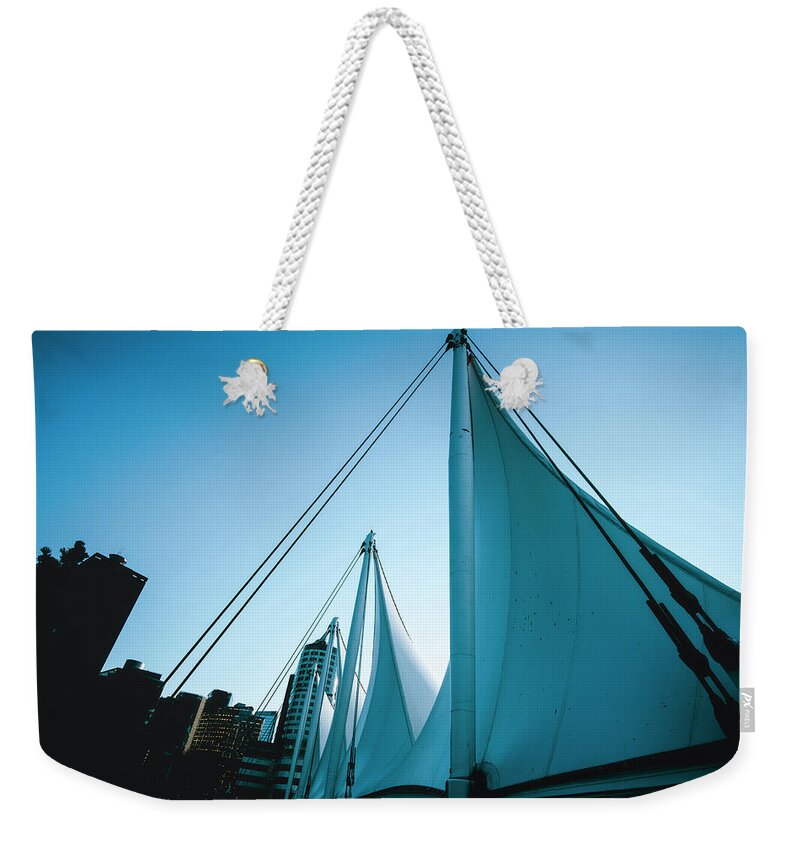 Port Of Vancouver Weekender Tote Bag featuring the photograph 0199 Port of Vancouver Sails Waterfront by Amyn Nasser Neptune Gallery