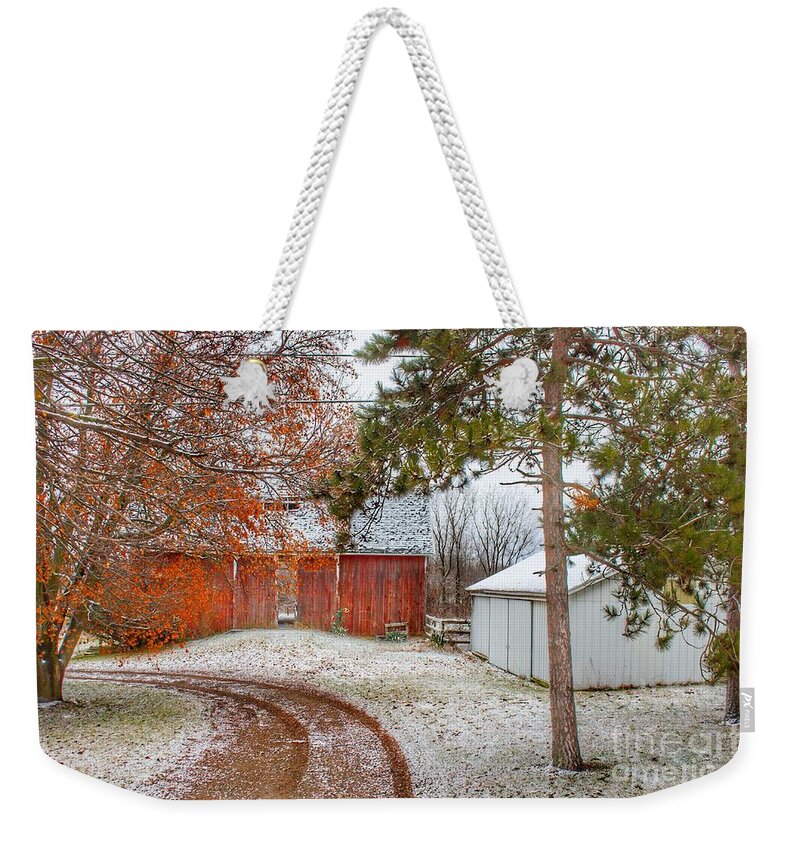Barn Weekender Tote Bag featuring the photograph 0788 - North Lake Pleasant Road's Hidden Red by Sheryl L Sutter